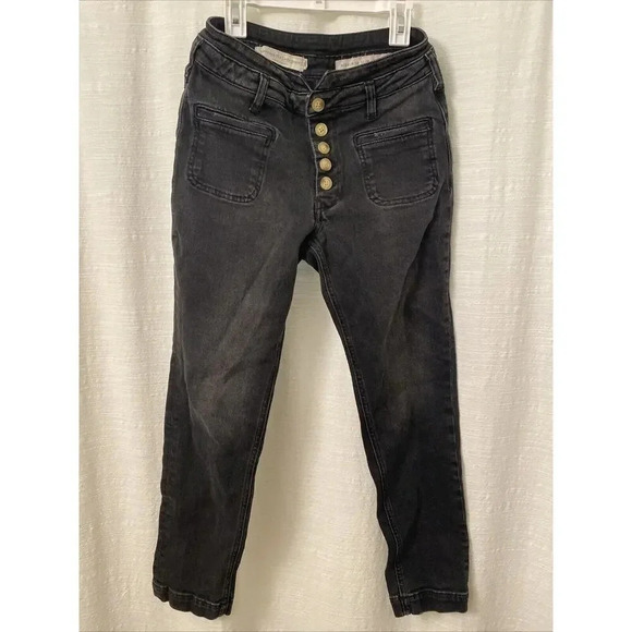 PILCRO & THE LETTERPRESS HIGH-RISE SLIM BUTTON FLY FADED BLACK DENIM JEANS SZ 25 - Picture 1 of 12